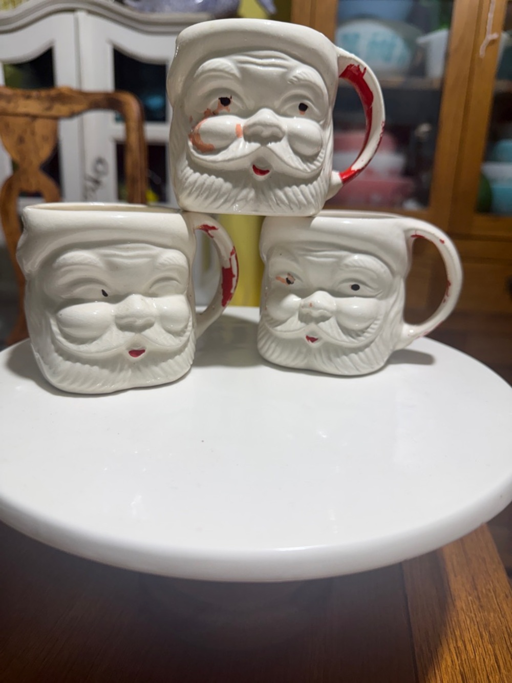 Vintage White Santa Face Ceramic Mug - Holiday Coffee Cups set rare